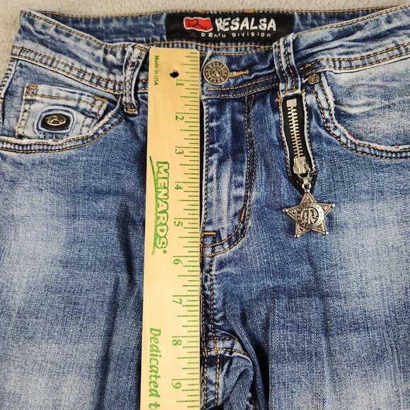 Womens Blue Denim Resalsa Skinny Ankle Jean Size 27 Stretch Faded Star Charm Zip - Picture 5 of 14